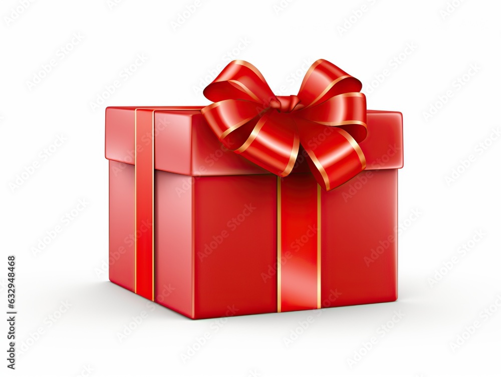 Gift box with red ribbon, white background Gift box with red ribbon, white background