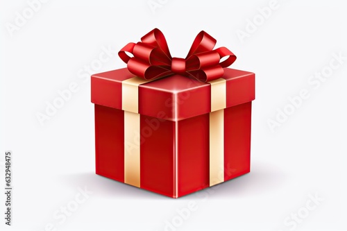 Gift box with red ribbon, white background © Daniil
