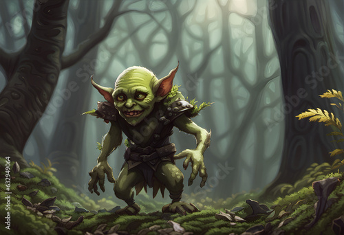 Obraz na płótnie A green goblin in a forest