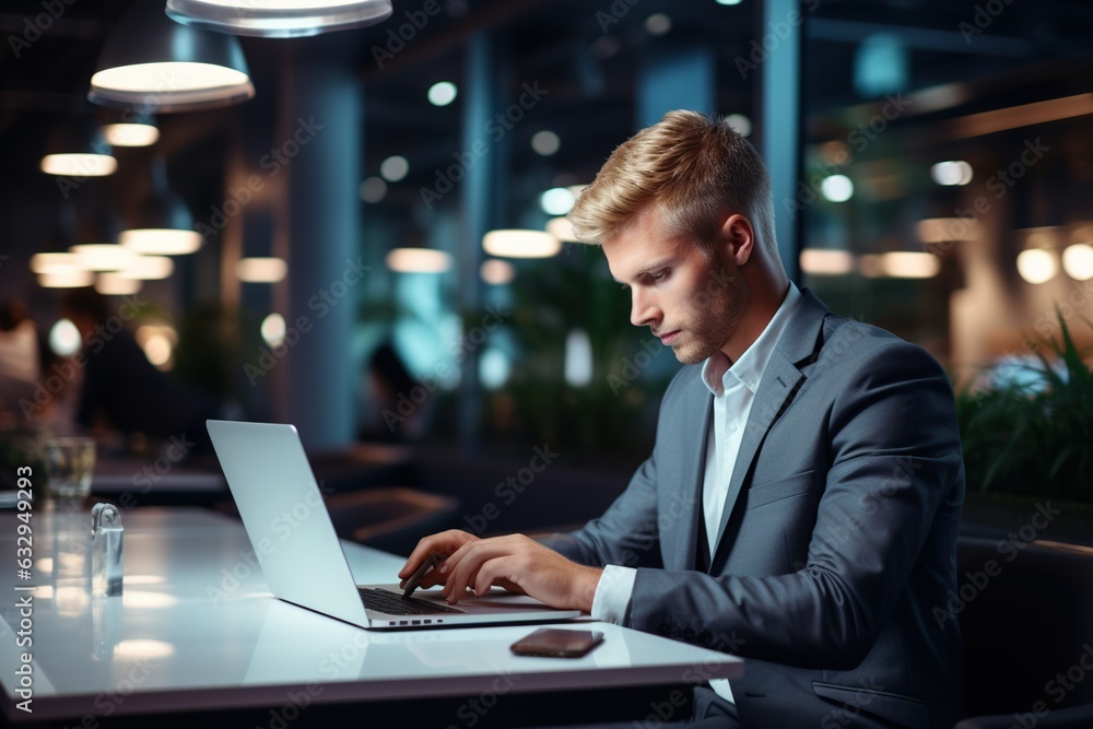 Businessman using laptop and tablet, surfing web, gathering information in office for online work. Businessman using laptop and tablet, surfing web, gathering information in office for online work.