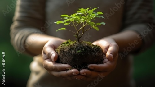 Lush Green Indoor Plant Held Lovingly in a Person's Hands, Representing Care and Nurturing of Living Things and Our Connection to the Natural World.