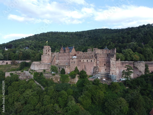 Aerial shot of Heidelberg Castle  Schloss  in Heidelberg  Baden-W  rttemberg  Germany