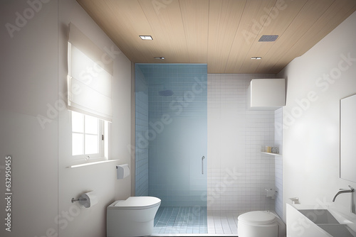 illustration of a concept with bathroom interior, toilet, bath, shower, tile, color scheme