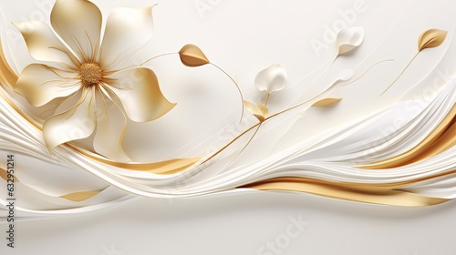 Fototapeta Naklejka Na Ścianę i Meble -  flower leaf branch sculpture style illustration in gold  white ceramic tone color, Generative Ai