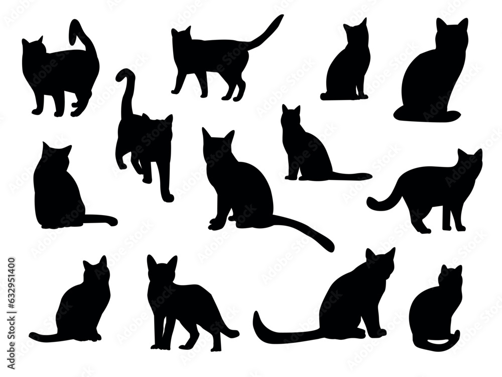 big set of shadows, silhouettes of cats. halloween