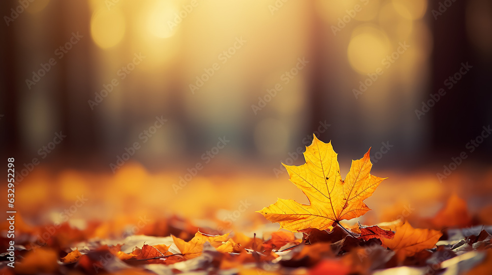 Autumn maple leaves in sunlight, Golden autumn card