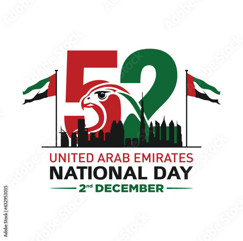 52 National Day of United Arab Emirates. Text Arabic Translation: Our National Day, The Spirit of Union. December 2. Vector Logo. 