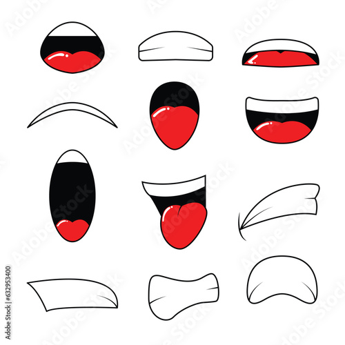 Cartoon talking mouth and lips expressions. Talking mouths lips for cartoon character animation.