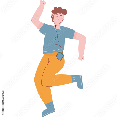 Happy overjoyed man listen music dance icon