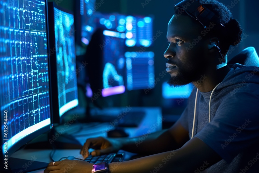Controllers monitor multiple monitors in a data center. Ai generated. Controllers monitor multiple monitors in a data center. Ai generated.