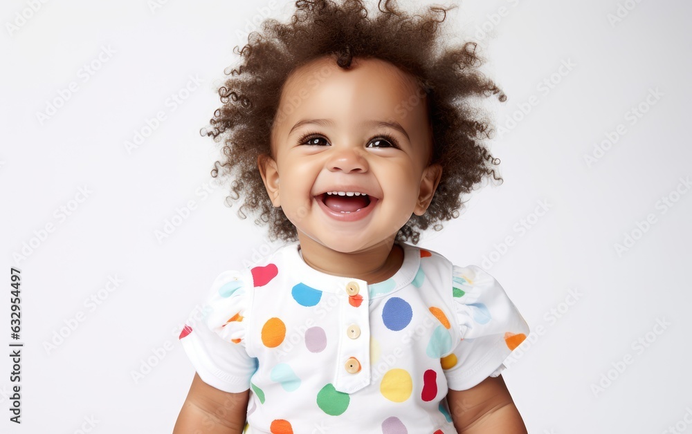 Portrait of a cute little African American girl laughing on white background. created by generative AI technology. Portrait of a cute little African American girl laughing on white background. created by generative AI technology.