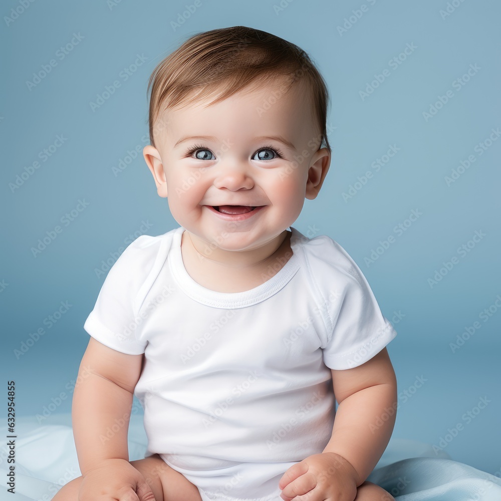 Portrait of a smiling baby girl sitting on the bed at home with teddy bear toy. created by generative AI technology. Portrait of a smiling baby girl sitting on the bed at home with teddy bear toy. created by generative AI technology.
