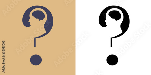 Question Mark with Human Head silhouette Shape and Brain, colored and black. Editable Vector Illustration. EPS 10.
