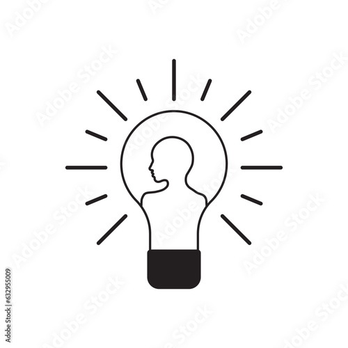 Lightbulb with human head profile icon isolated on white background. Thinking, Innovation, creativity, intelligence icon pictogram. Editable Vector Illustration. EPS 10
