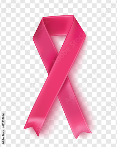 October breast cancer awareness month in. Realistic pink ribbon symbol. Medical Design. Vector illustration.