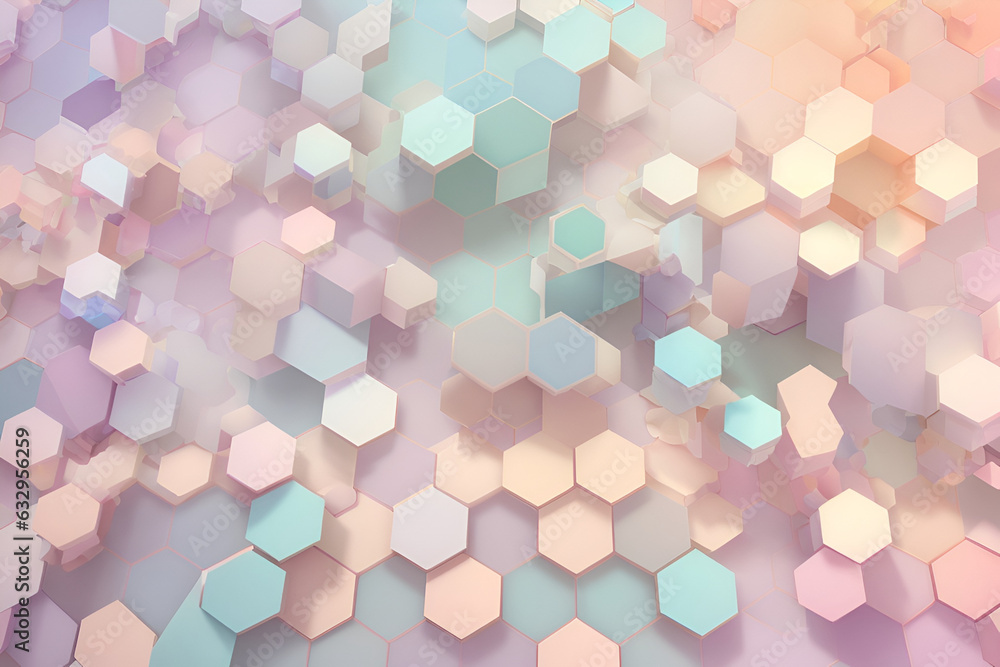A visual pattern composed of perfectly defined hexagons, each one of them with soft and harmonious pastel colors..Image created using artificial intelligence. A visual pattern composed of perfectly defined hexagons, each one of them with soft and harmonious pastel colors..Image created using artificial intelligence.