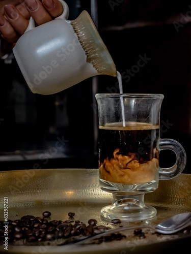 turkish strong coffee in a glass from a cafe