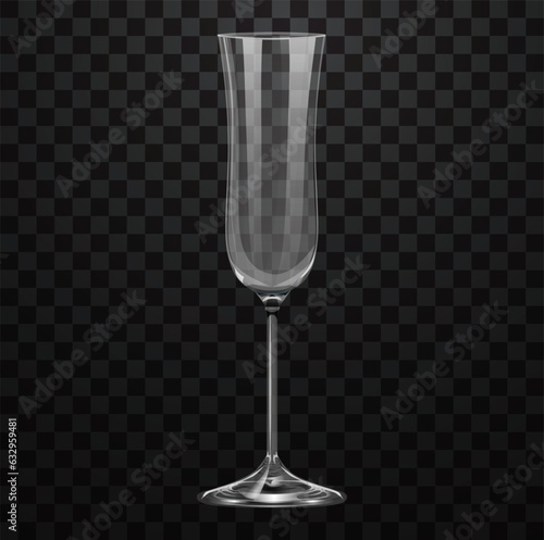 Realistic empty champagne glass isolated on transparent background