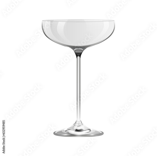 Realistic empty champagne glass isolated on white background