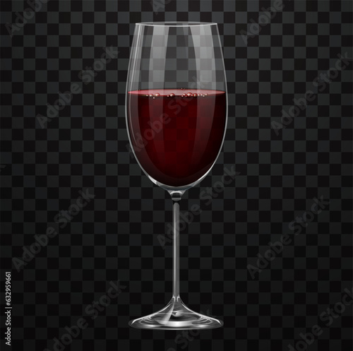 Realistic red cabernet wine glass isolated on transparent background