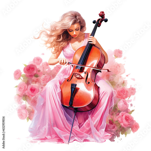 Girl playing cello watercolor hand paint ilustration