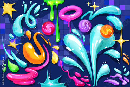 Cartoon design kids colorful elements drops, flashes and smudges big illustration set