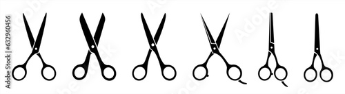 Scissors set. Flat icon style. Collection scissors black on white background. - vector 10 eps. photo