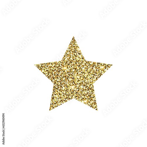Gold glitter star, shiny decorative golden element with sparkles of light.