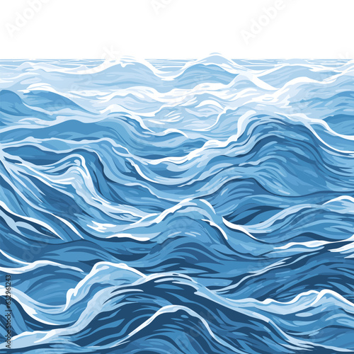Blue ripples and water splashes waves surface flat style design vector illustration. Sea or river splashes water texture background. A restless surface of the sea, ocean, lake or river sways in waves