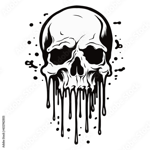 Skull that is melting vector illustration, isolated on white background.