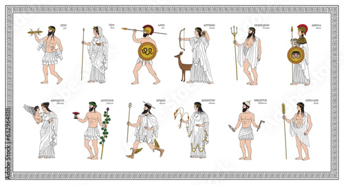 Vector illustration set of 12 Olympian Greek gods photo