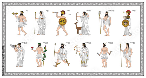 Vector illustration set of 12 Olympian Greek gods