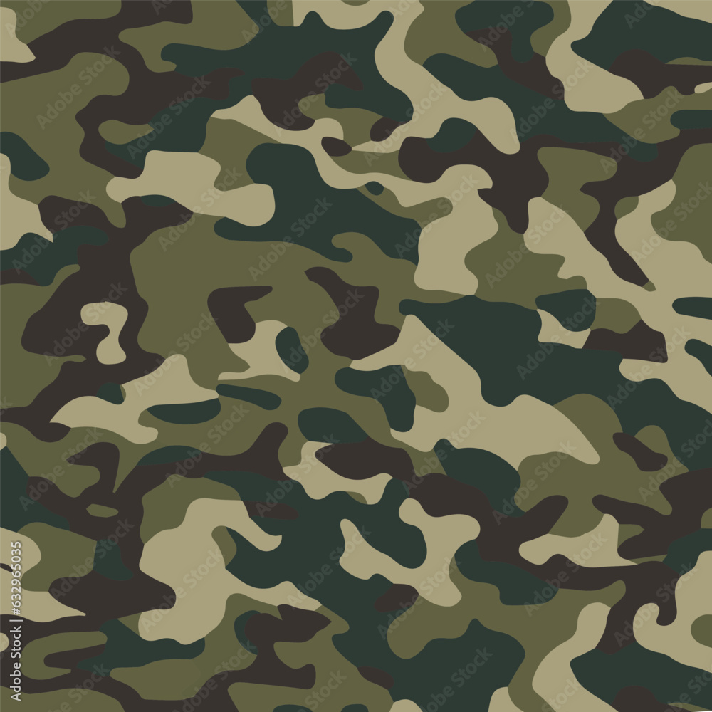 Camouflage seamless pattern. Trendy style camo, repeat print. Vector illustration. Khaki texture, perfect for military army design. Camouflage seamless pattern. Trendy style camo, repeat print. Vector illustration. Khaki texture, perfect for military army design.
