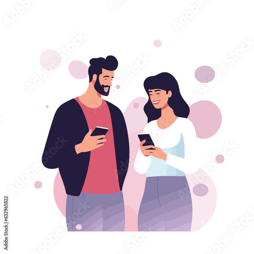 couple looking at smartphone vector flat isolated illustration