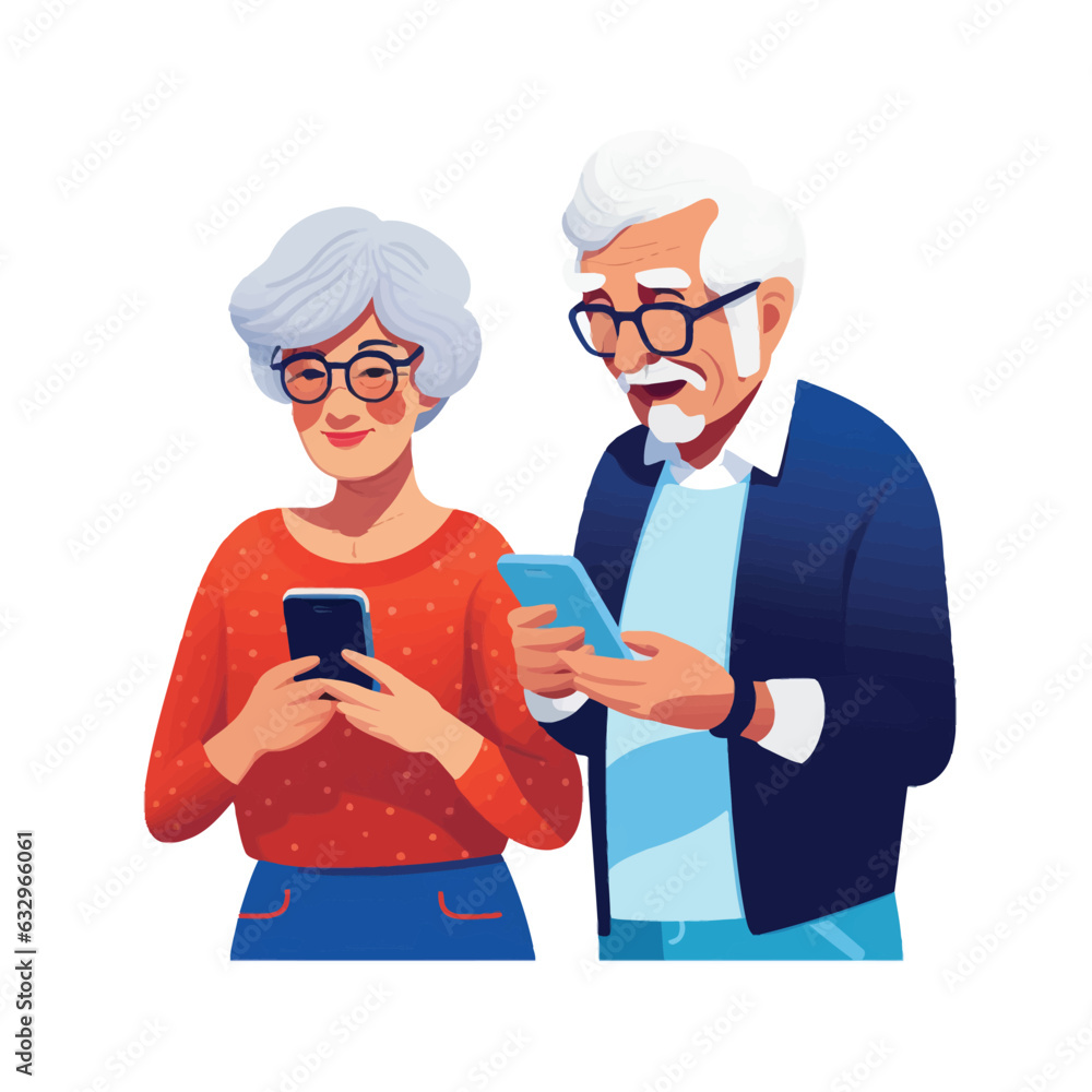 old women couple looking at smartphone vector isolated illustration old women couple looking at smartphone vector isolated illustration