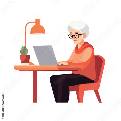 old woman using laptop vector flat minimalistic isolated illustration