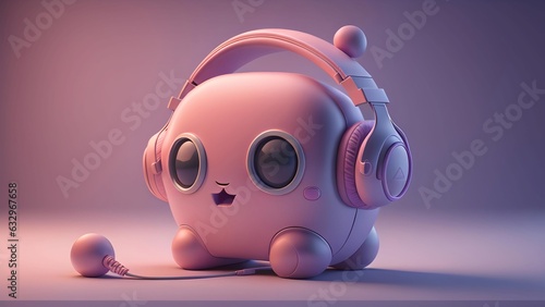 Cute 3D Character Wearing Headphones 