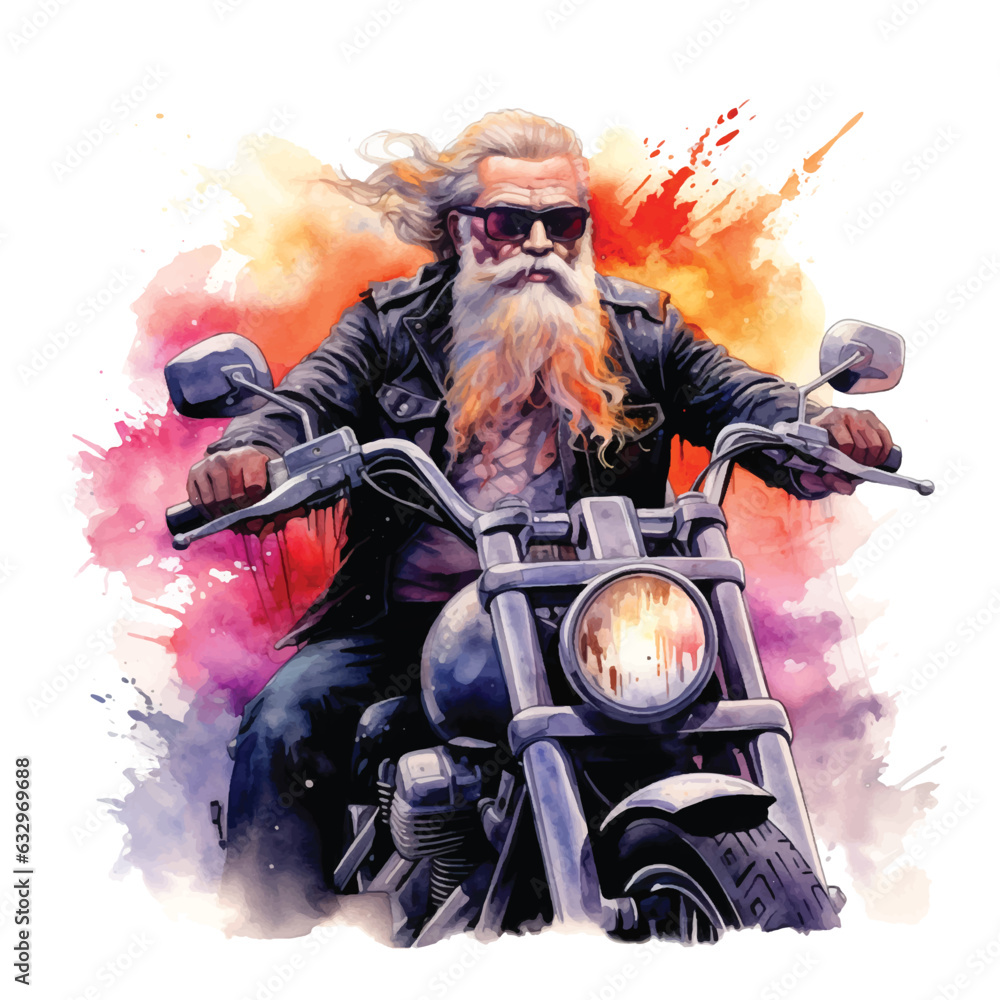 A man riding a motorcycle watercolor paint ilustration