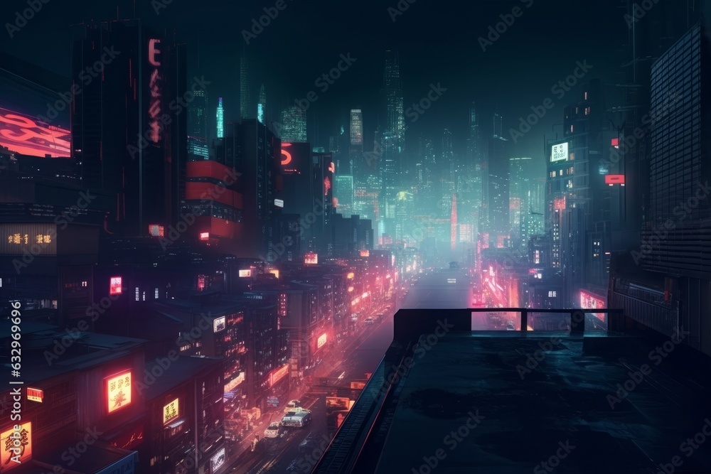 Φωτογραφία Concept art illustration of cityscape of asian cyberpunk city at night, Generati