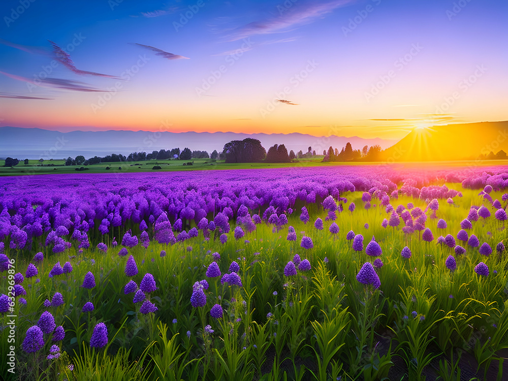 sunrise with a meadow of vibrant purple Phacelia flowers in full bloom
sunrise with a meadow of vibrant purple Phacelia flowers in full bloom