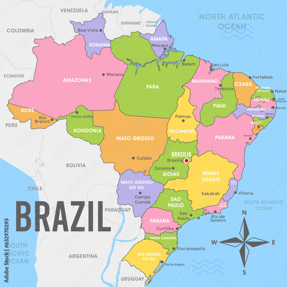 Colorful Flat Brazil Map