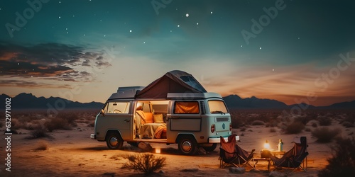 Foto Camping in the desert in the middle of nowhere. Generative AI