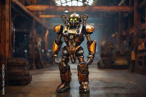 Hyperrealistic image of mechtorian rusty retrobot   Steampunk figures of mechtorians robots. Image created using artificial intelligence.