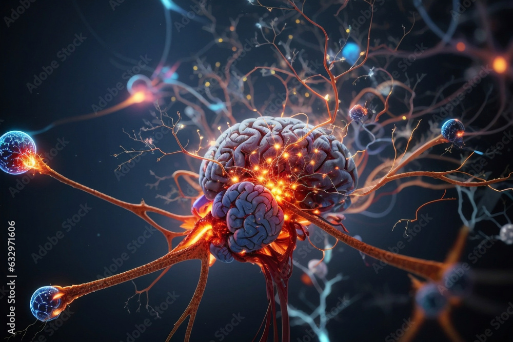 Neurons firing in the brain. Image created using artificial intelligence. Neurons firing in the brain. Image created using artificial intelligence.