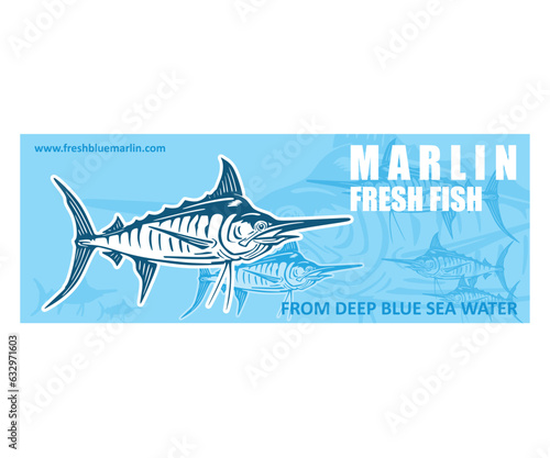BLUE MARLIN FROZEN FISH BANNER, silhouette of health fish swimming vector illustrations, this image ia perfect as company seller banner or facebook header etc.