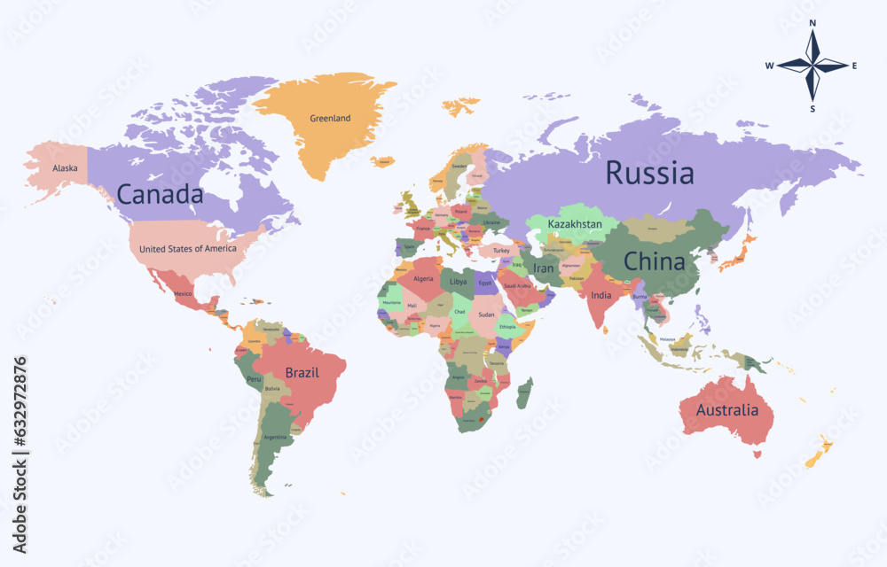 Multi Color Country Name World Map