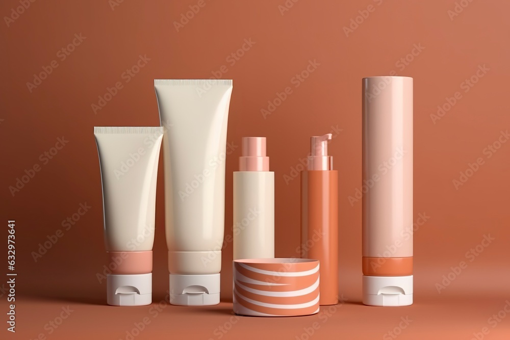 Blank cosmetic skincare makeup containers. 3D Render. Blank cosmetic skincare makeup containers. 3D Render.