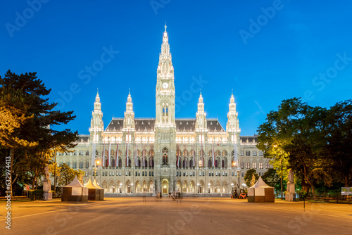 Vienna city hall at night in Austria