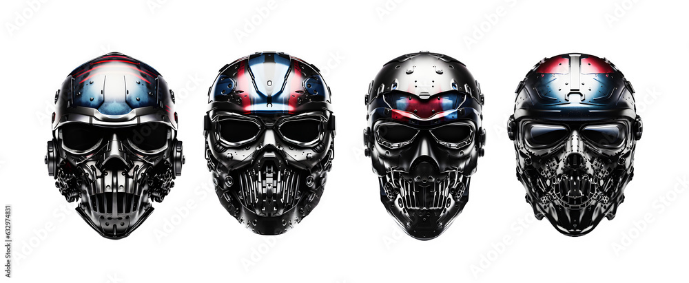 set of iron skull helmet isolated on transparent background ,futuristic robot helmet ,generative ai set of iron skull helmet isolated on transparent background ,futuristic robot helmet ,generative ai