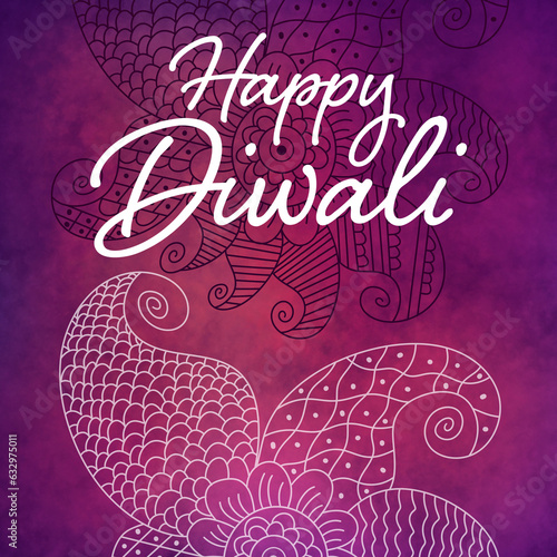 Happy Diwali Purple Pink Texture Feminine Doodle Element Text 